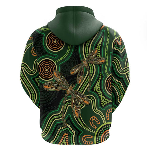 Green Indigenous Dragonfly Australia Hoodie Aboriginal Art - Aussie Hoodie