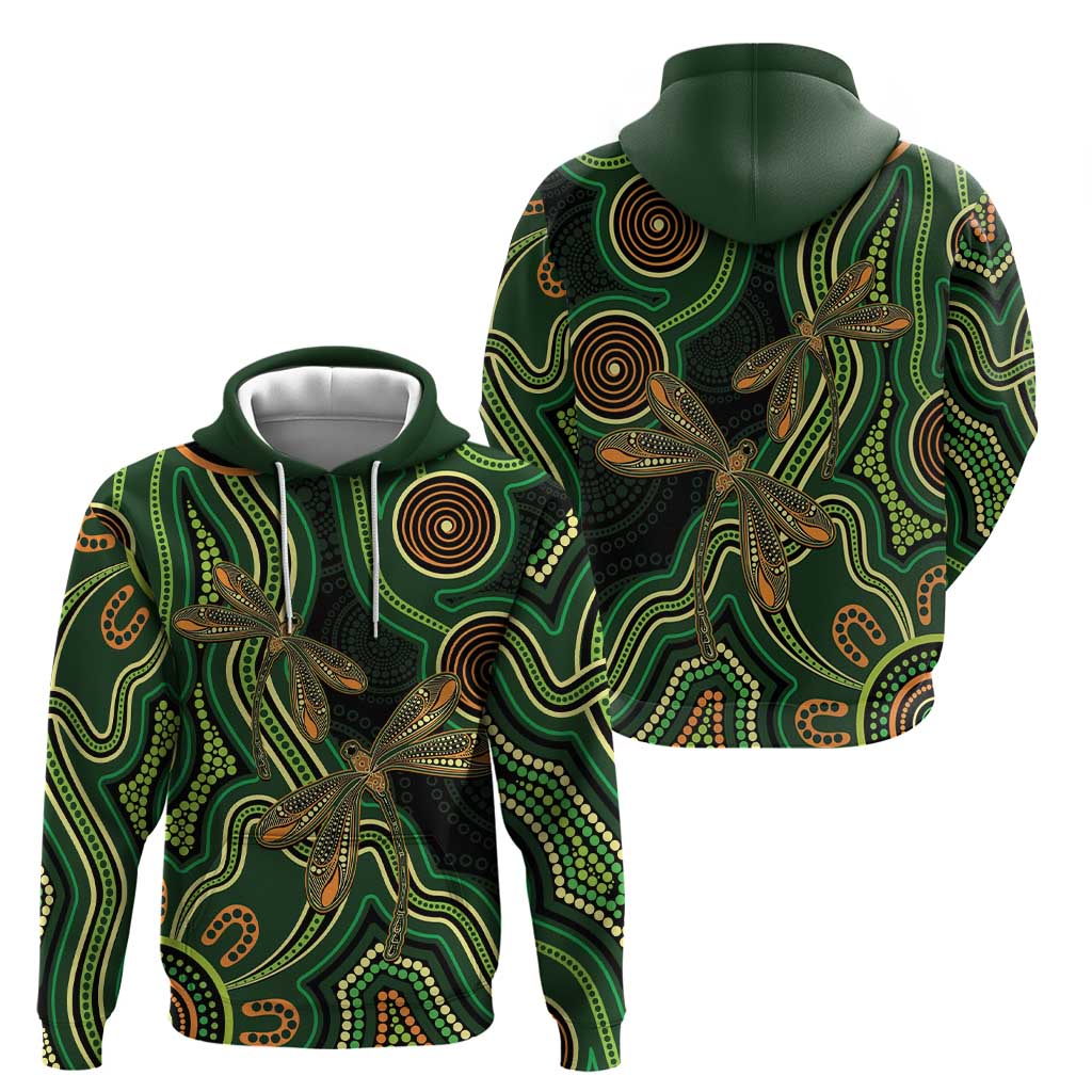 Green Indigenous Dragonfly Australia Hoodie Aboriginal Art - Aussie Hoodie
