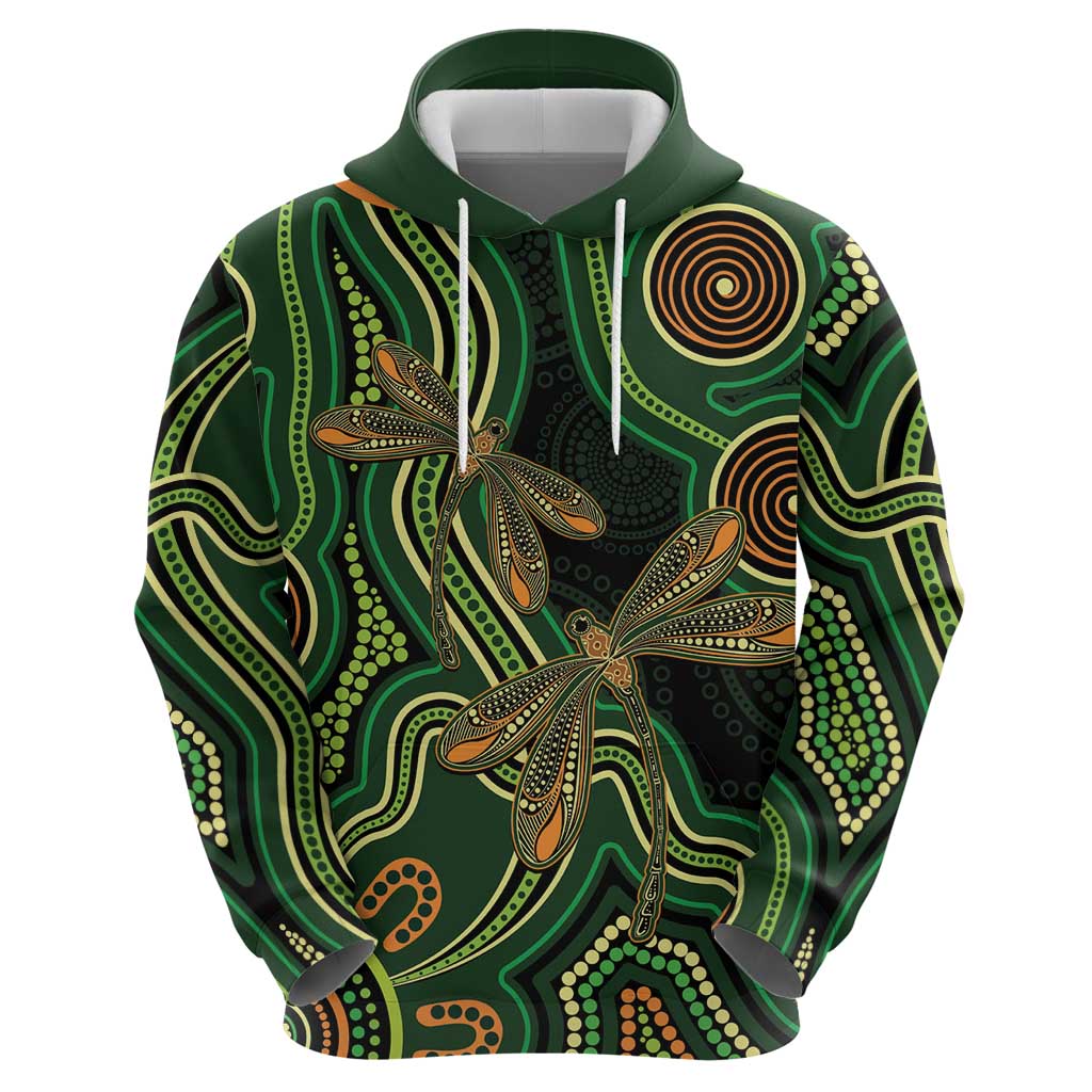 Green Indigenous Dragonfly Australia Hoodie Aboriginal Art - Aussie Hoodie