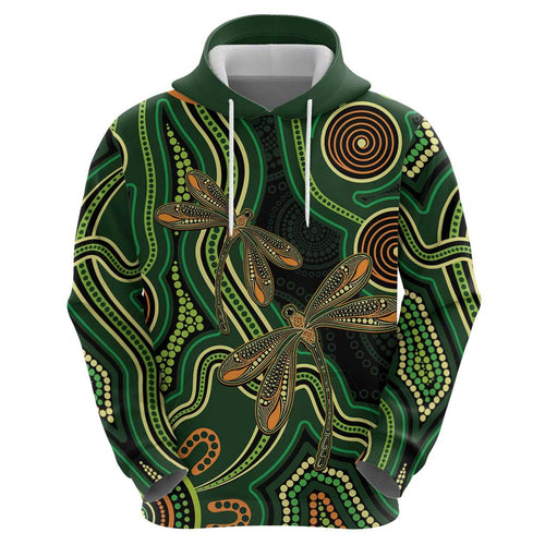 Green Indigenous Dragonfly Australia Hoodie Aboriginal Art - Aussie Hoodie