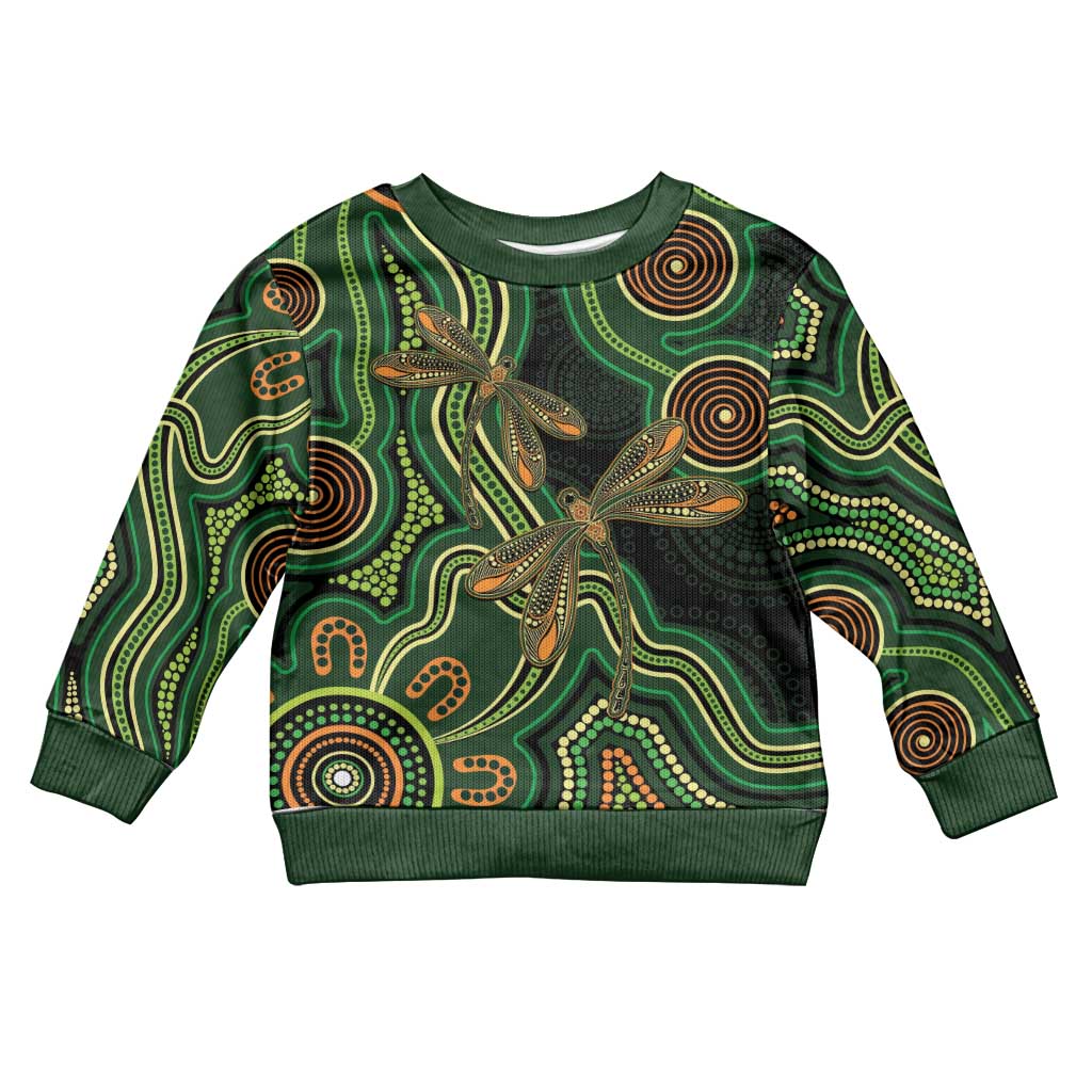 Green Indigenous Dragonfly Australia Kid Ugly Christmas Sweater Aboriginal Art - Aussie Hoodie