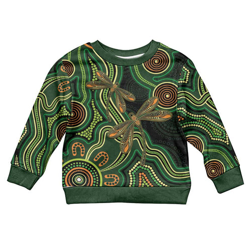 Green Indigenous Dragonfly Australia Kid Ugly Christmas Sweater Aboriginal Art - Aussie Hoodie