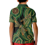 Green Indigenous Dragonfly Australia Kid Polo Shirt Aboriginal Art - Aussie Hoodie