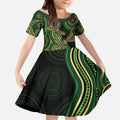 Green Indigenous Dragonfly Australia Kid Short Sleeve Dress Aboriginal Art - Aussie Hoodie