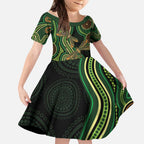 Green Indigenous Dragonfly Australia Kid Short Sleeve Dress Aboriginal Art - Aussie Hoodie