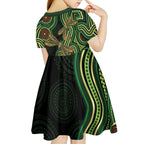 Green Indigenous Dragonfly Australia Kid Short Sleeve Dress Aboriginal Art - Aussie Hoodie