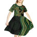 Green Indigenous Dragonfly Australia Kid Short Sleeve Dress Aboriginal Art - Aussie Hoodie