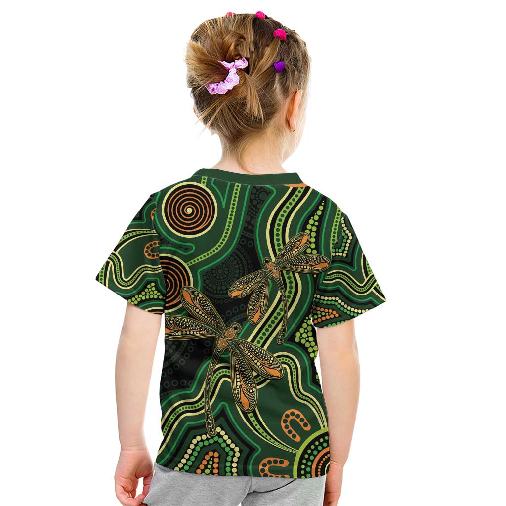 Green Indigenous Dragonfly Australia Kid T Shirt Aboriginal Art - Aussie Hoodie