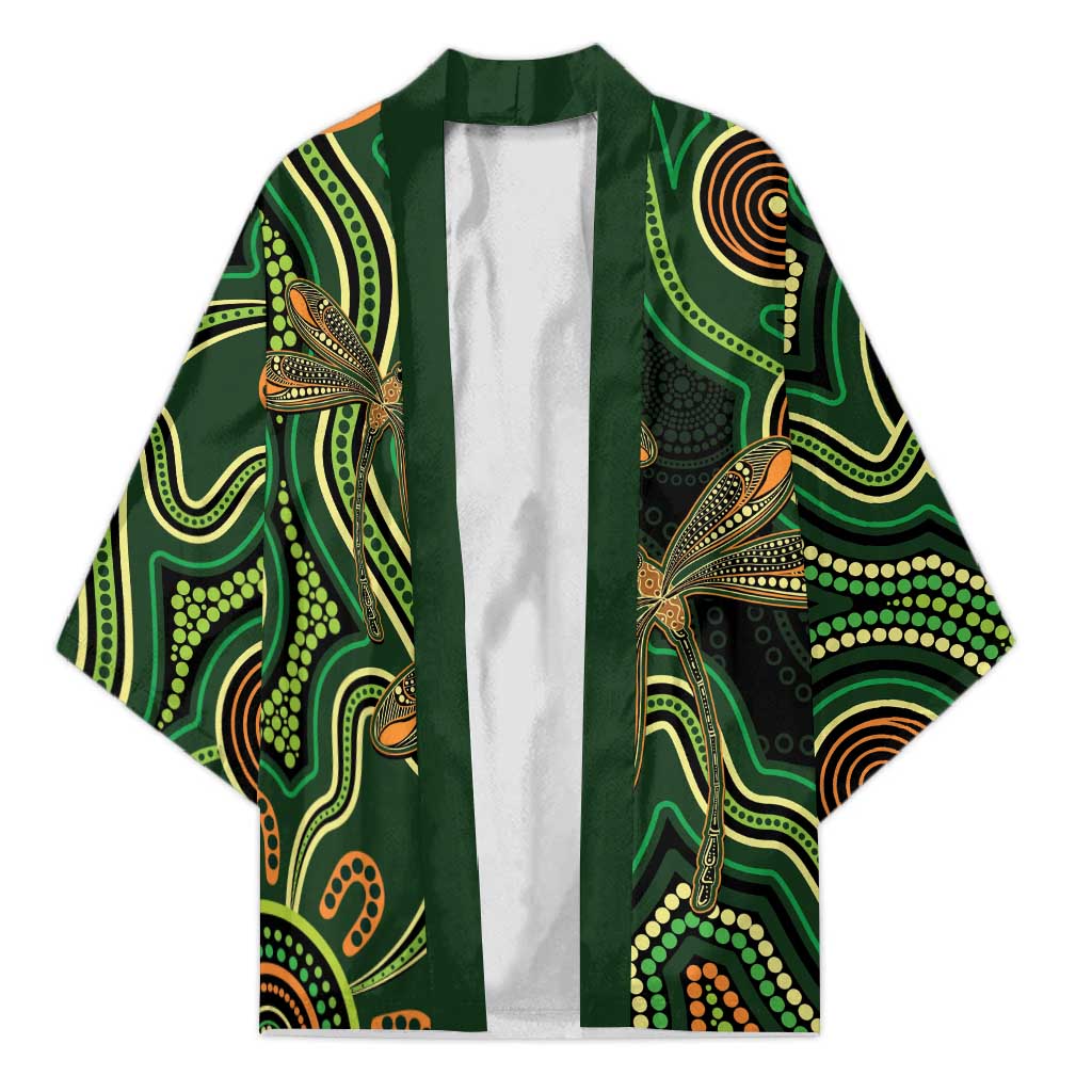 Green Indigenous Dragonfly Australia Kimono Aboriginal Art - Aussie Hoodie