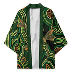 Green Indigenous Dragonfly Australia Kimono Aboriginal Art - Aussie Hoodie
