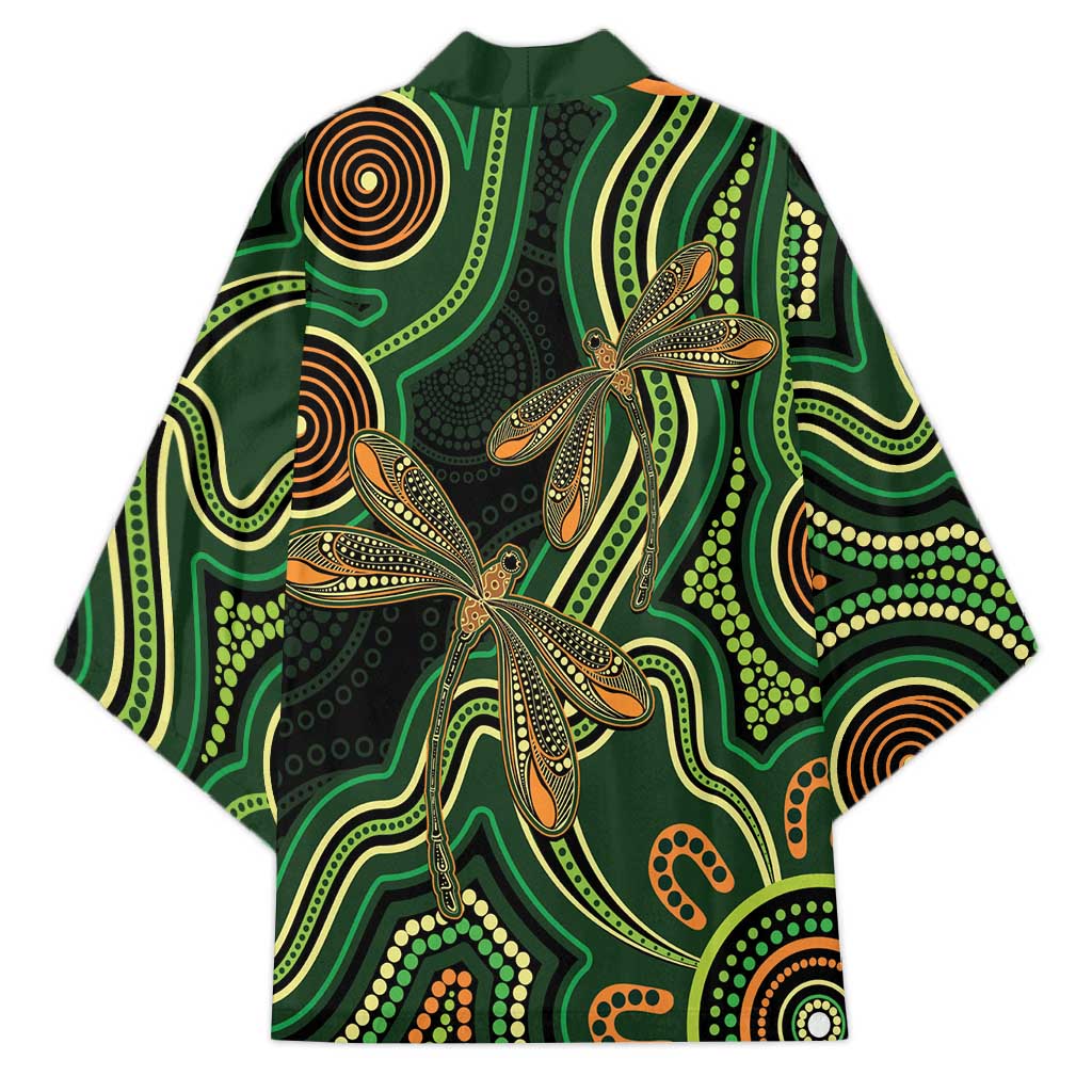 Green Indigenous Dragonfly Australia Kimono Aboriginal Art - Aussie Hoodie