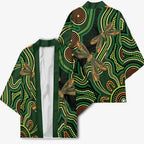 Green Indigenous Dragonfly Australia Kimono Aboriginal Art - Aussie Hoodie