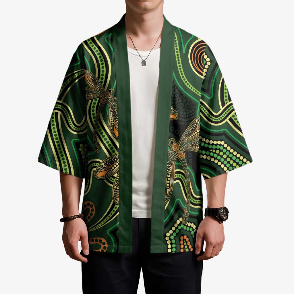 Green Indigenous Dragonfly Australia Kimono Aboriginal Art - Aussie Hoodie