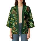 Green Indigenous Dragonfly Australia Kimono Aboriginal Art - Aussie Hoodie