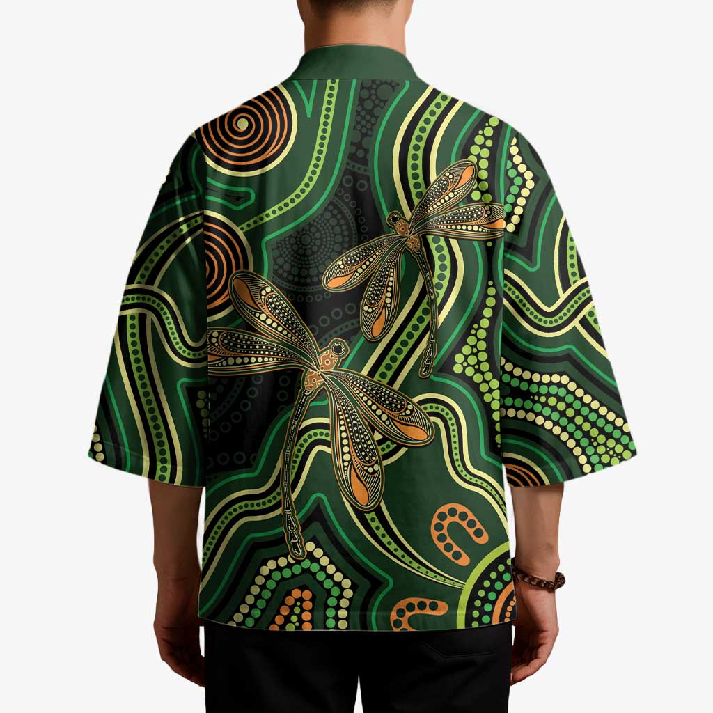 Green Indigenous Dragonfly Australia Kimono Aboriginal Art - Aussie Hoodie