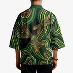 Green Indigenous Dragonfly Australia Kimono Aboriginal Art - Aussie Hoodie