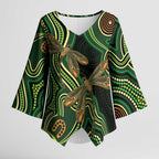Green Indigenous Dragonfly Australia Kimono Sleeve Blouse Aboriginal Art - Aussie Hoodie