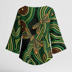 Green Indigenous Dragonfly Australia Kimono Sleeve Blouse Aboriginal Art - Aussie Hoodie