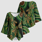 Green Indigenous Dragonfly Australia Kimono Sleeve Blouse Aboriginal Art - Aussie Hoodie