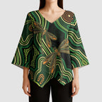 Green Indigenous Dragonfly Australia Kimono Sleeve Blouse Aboriginal Art - Aussie Hoodie