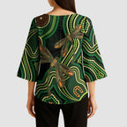 Green Indigenous Dragonfly Australia Kimono Sleeve Blouse Aboriginal Art - Aussie Hoodie