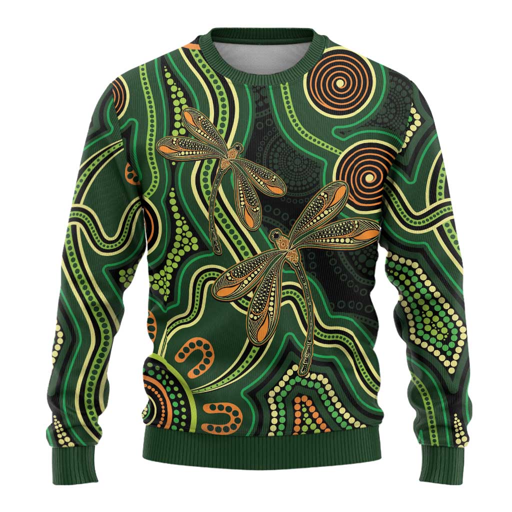 Green Indigenous Dragonfly Australia Ugly Christmas Sweater Aboriginal Art - Aussie Hoodie