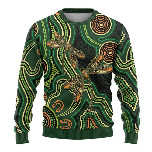 Green Indigenous Dragonfly Australia Ugly Christmas Sweater Aboriginal Art - Aussie Hoodie