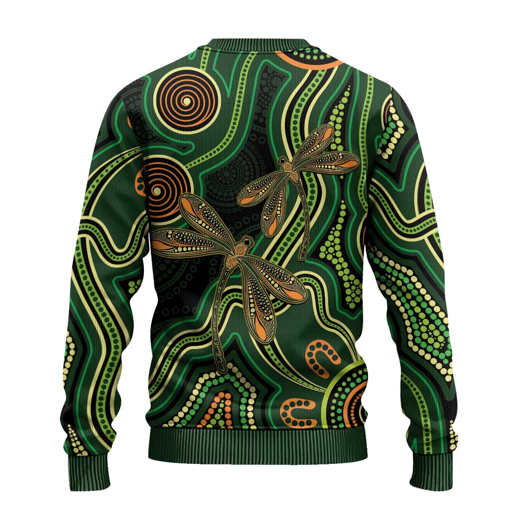 Green Indigenous Dragonfly Australia Ugly Christmas Sweater Aboriginal Art - Aussie Hoodie