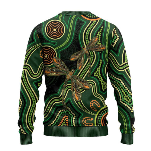Green Indigenous Dragonfly Australia Ugly Christmas Sweater Aboriginal Art - Aussie Hoodie