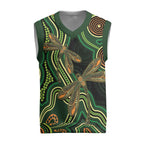 Green Indigenous Dragonfly Australia Christmas Knitted V-Neck Vest Aboriginal Art - Aussie Hoodie