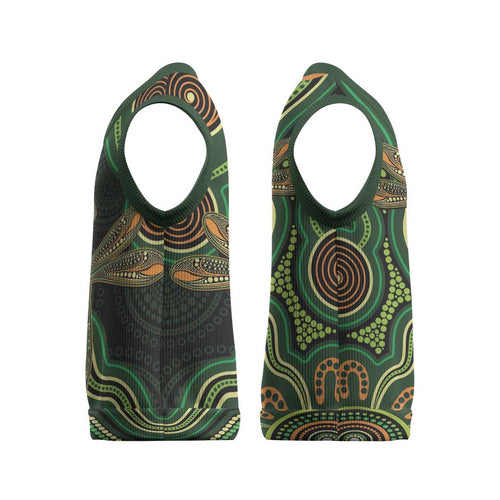Green Indigenous Dragonfly Australia Christmas Knitted V-Neck Vest Aboriginal Art - Aussie Hoodie