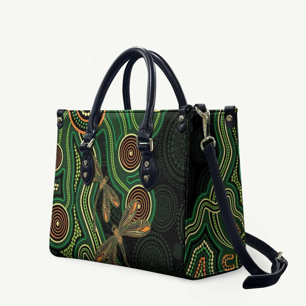 Green Indigenous Dragonfly Australia Leather Bag Aboriginal Art - Aussie Hoodie