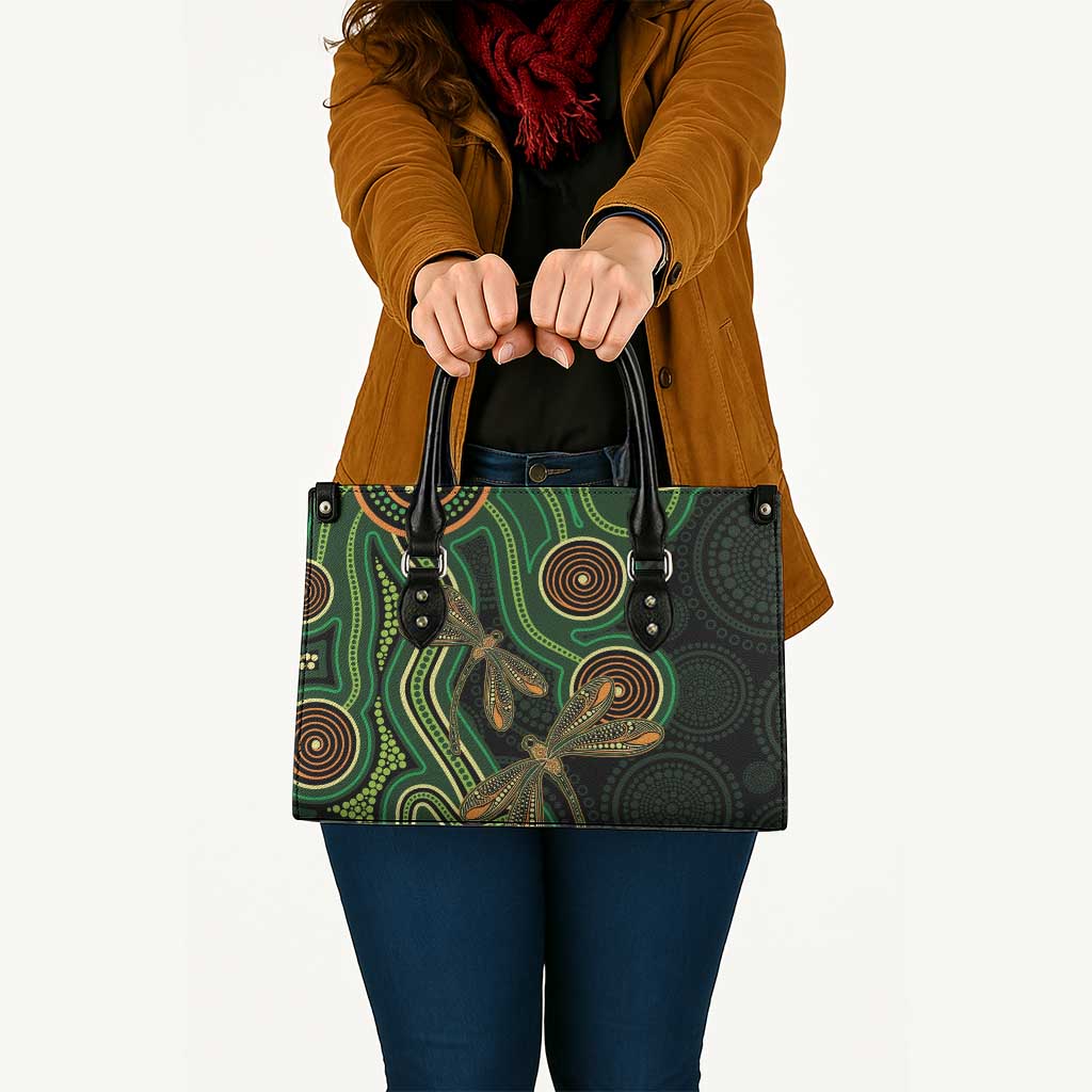 Green Indigenous Dragonfly Australia Leather Bag Aboriginal Art - Aussie Hoodie