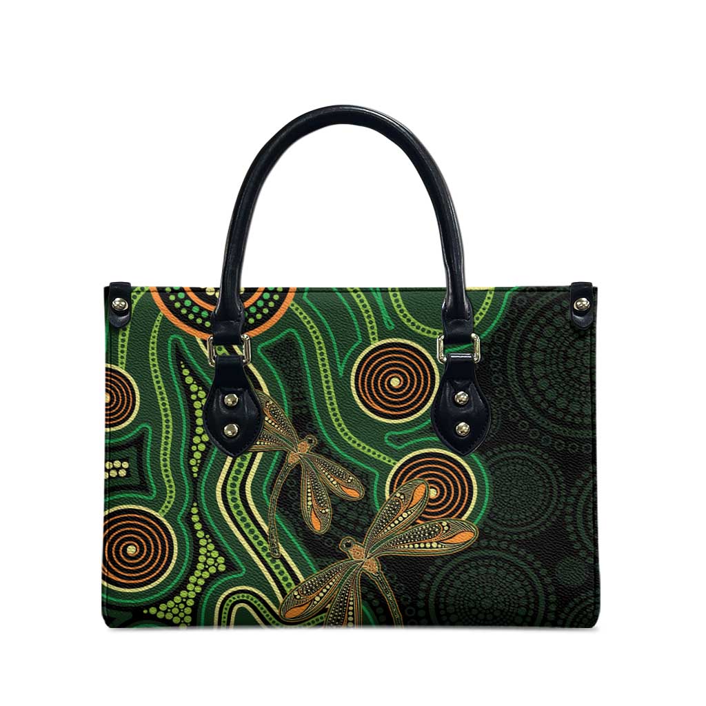 Green Indigenous Dragonfly Australia Leather Bag Aboriginal Art - Aussie Hoodie