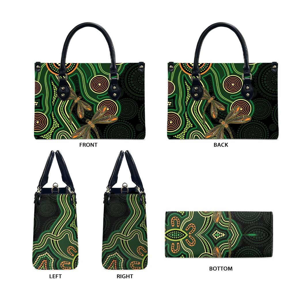 Green Indigenous Dragonfly Australia Leather Bag Aboriginal Art - Aussie Hoodie