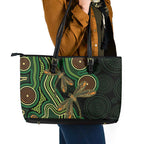 Green Indigenous Dragonfly Australia Leather Tote Bag Aboriginal Art - Aussie Hoodie