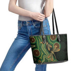 Green Indigenous Dragonfly Australia Leather Tote Bag Aboriginal Art - Aussie Hoodie