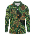 Green Indigenous Dragonfly Australia Long Sleeve Polo Shirt Aboriginal Art - Aussie Hoodie