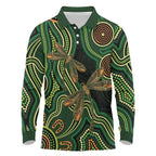 Green Indigenous Dragonfly Australia Long Sleeve Polo Shirt Aboriginal Art - Aussie Hoodie