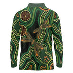 Green Indigenous Dragonfly Australia Long Sleeve Polo Shirt Aboriginal Art - Aussie Hoodie