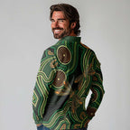 Green Indigenous Dragonfly Australia Long Sleeve Polo Shirt Aboriginal Art - Aussie Hoodie