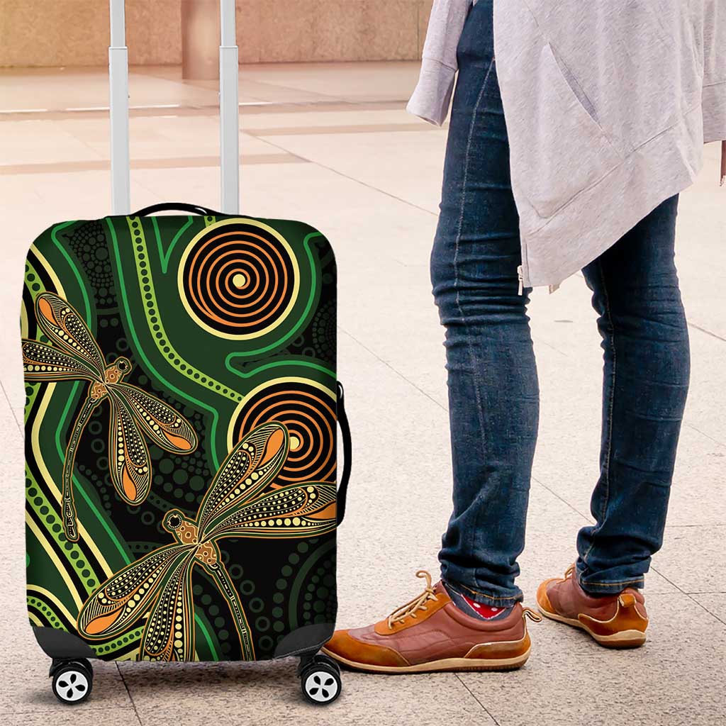 Green Indigenous Dragonfly Australia Luggage Cover Aboriginal Art - Aussie Hoodie
