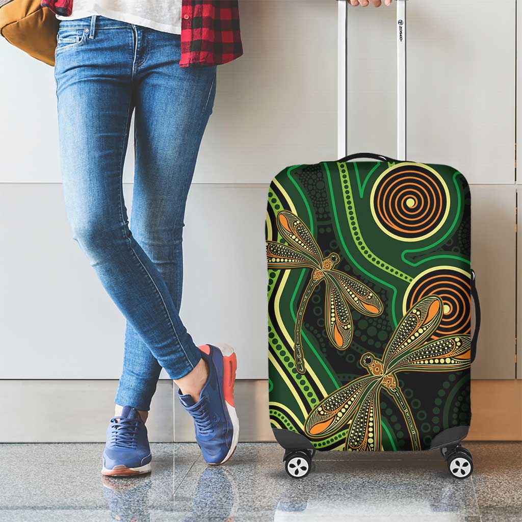 Green Indigenous Dragonfly Australia Luggage Cover Aboriginal Art - Aussie Hoodie