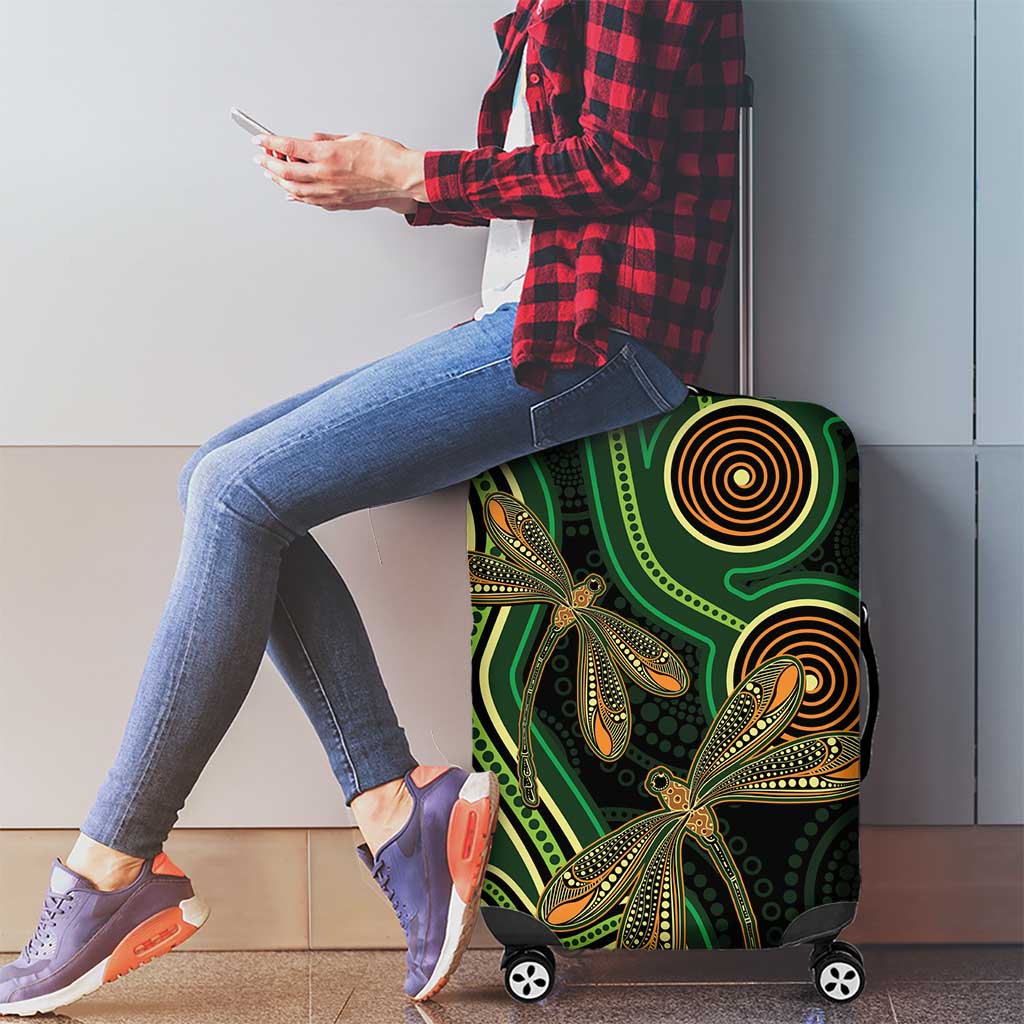 Green Indigenous Dragonfly Australia Luggage Cover Aboriginal Art - Aussie Hoodie