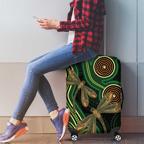 Green Indigenous Dragonfly Australia Luggage Cover Aboriginal Art - Aussie Hoodie