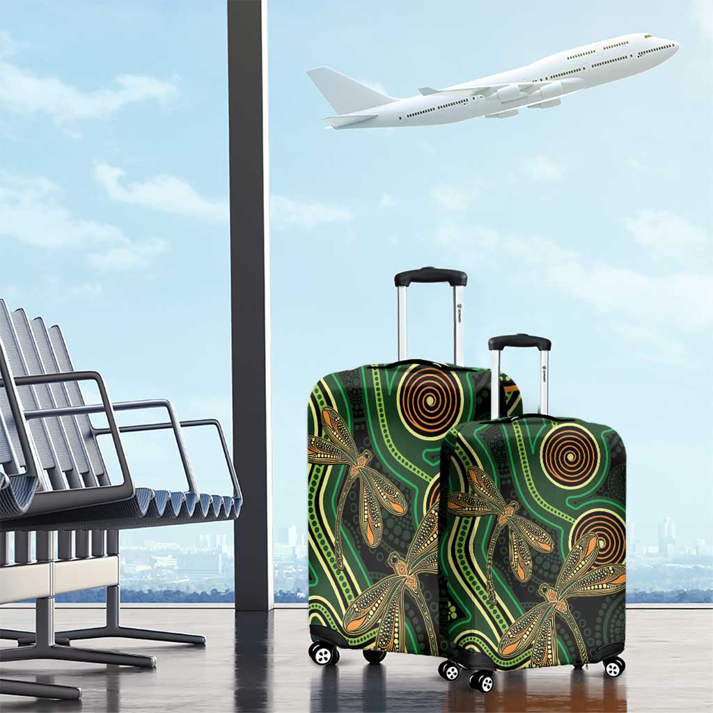 Green Indigenous Dragonfly Australia Luggage Cover Aboriginal Art - Aussie Hoodie
