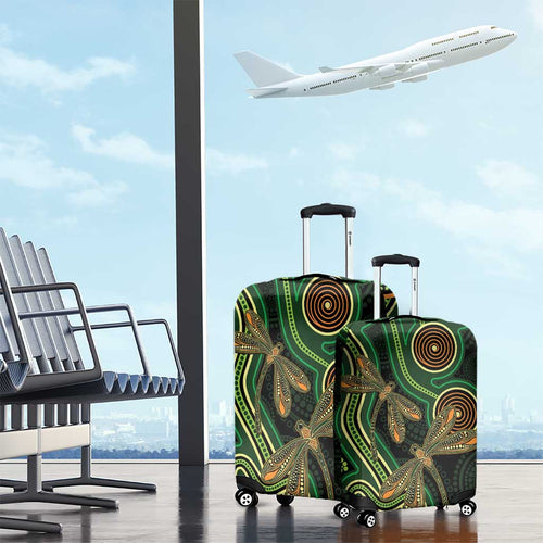 Green Indigenous Dragonfly Australia Luggage Cover Aboriginal Art - Aussie Hoodie
