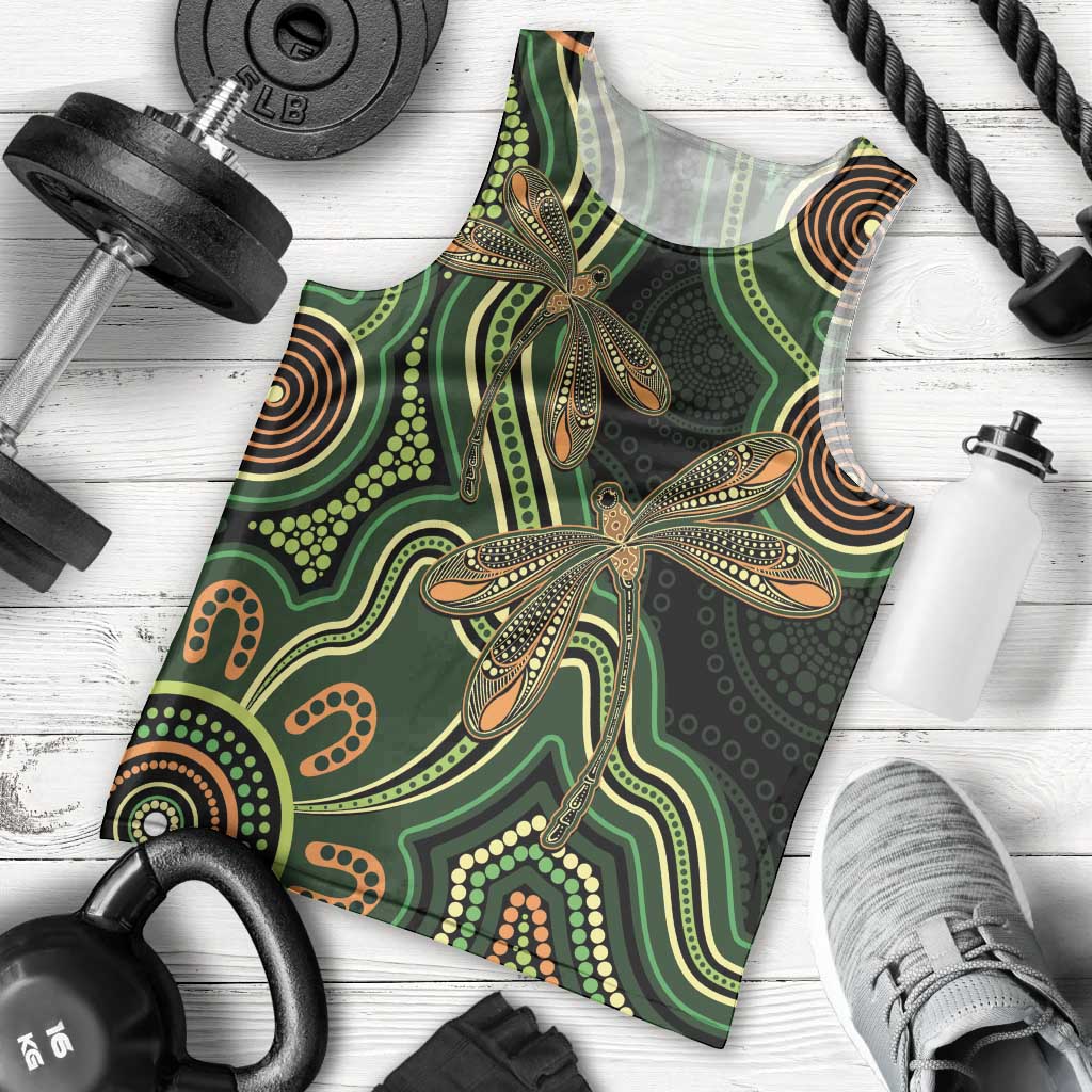 Green Indigenous Dragonfly Australia Men Tank Top Aboriginal Art - Aussie Hoodie