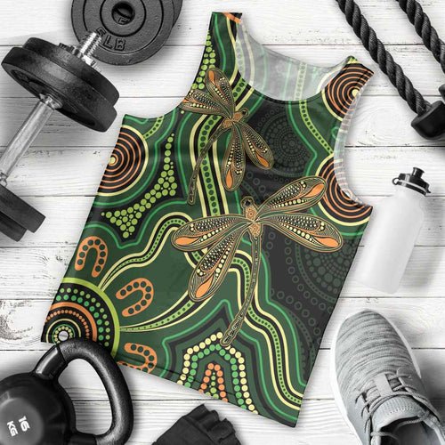 Green Indigenous Dragonfly Australia Men Tank Top Aboriginal Art - Aussie Hoodie