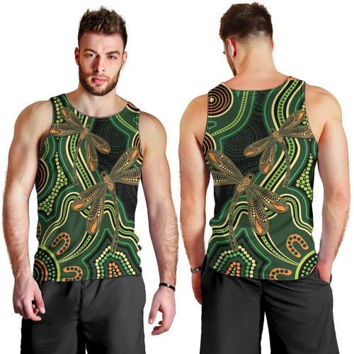 Green Indigenous Dragonfly Australia Men Tank Top Aboriginal Art - Aussie Hoodie